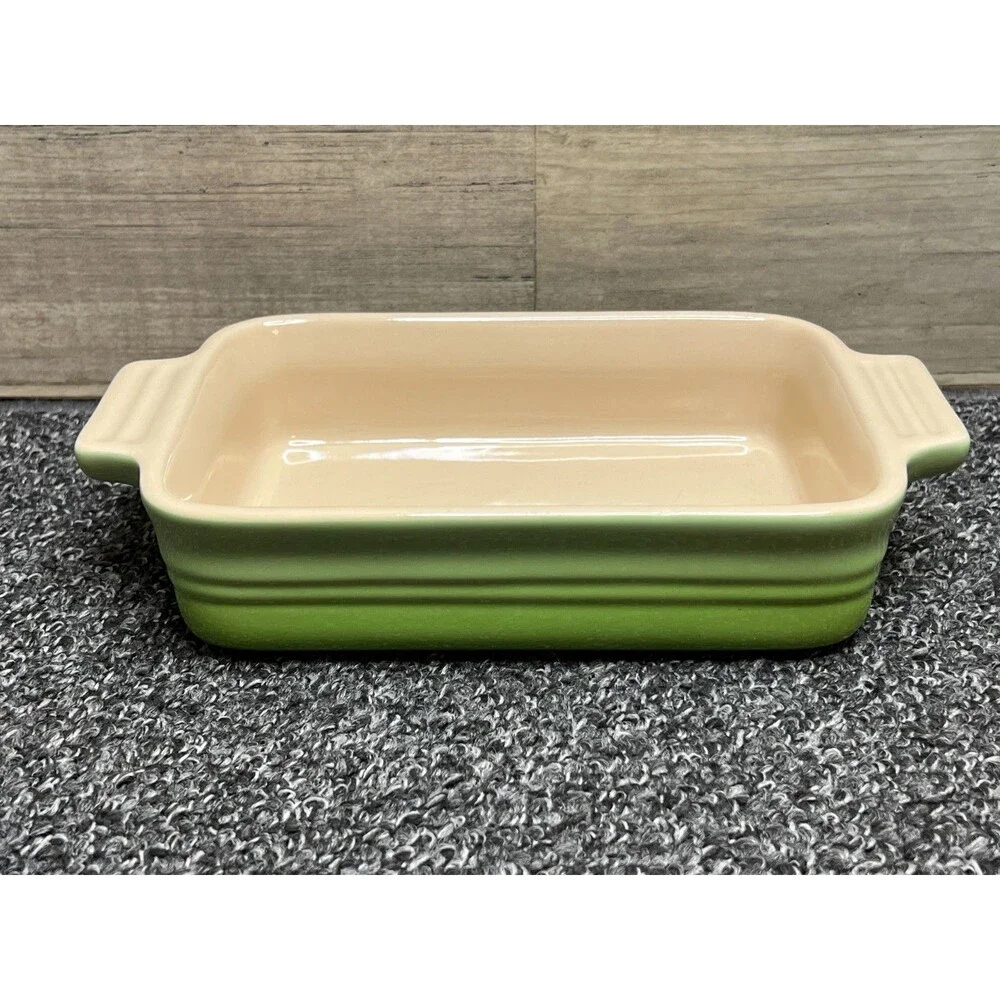 LeCreuset Premium Stoneware Green Glaze Rectangle 7” x 5” Baking / Serving